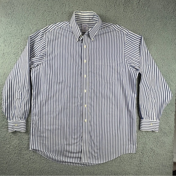Brooks Brothers Button Down Shirt Mens Sz 16.5 -34 Periwinkle Blue Stripes - Picture 1 of 8